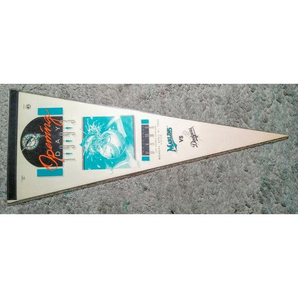 LOT of 2 1993 Florida Marlins Vs Dodgers Opening Day Inaugural Game Pennant - Picture 4 of 5